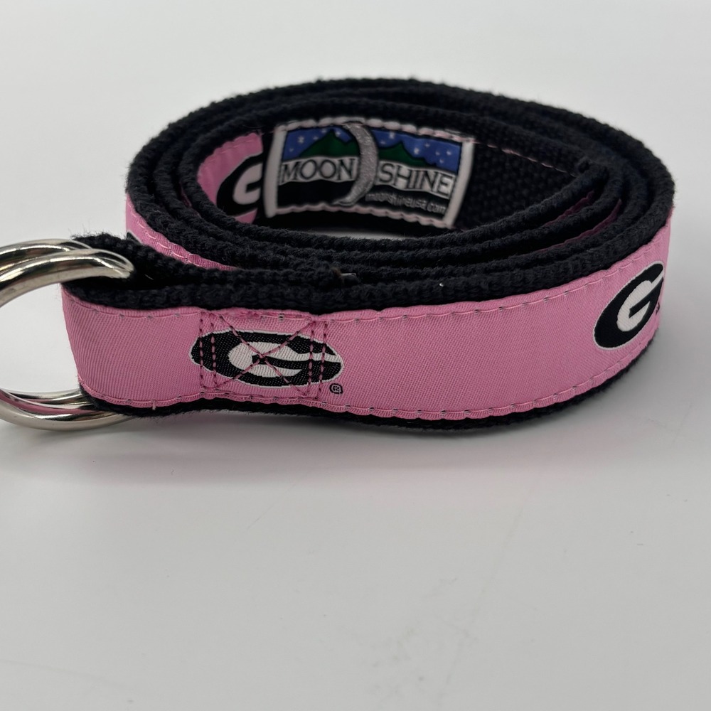 University of Georgia Bulldogs Pink Breast Cancer Black D-Ring Belt Sz M 39"